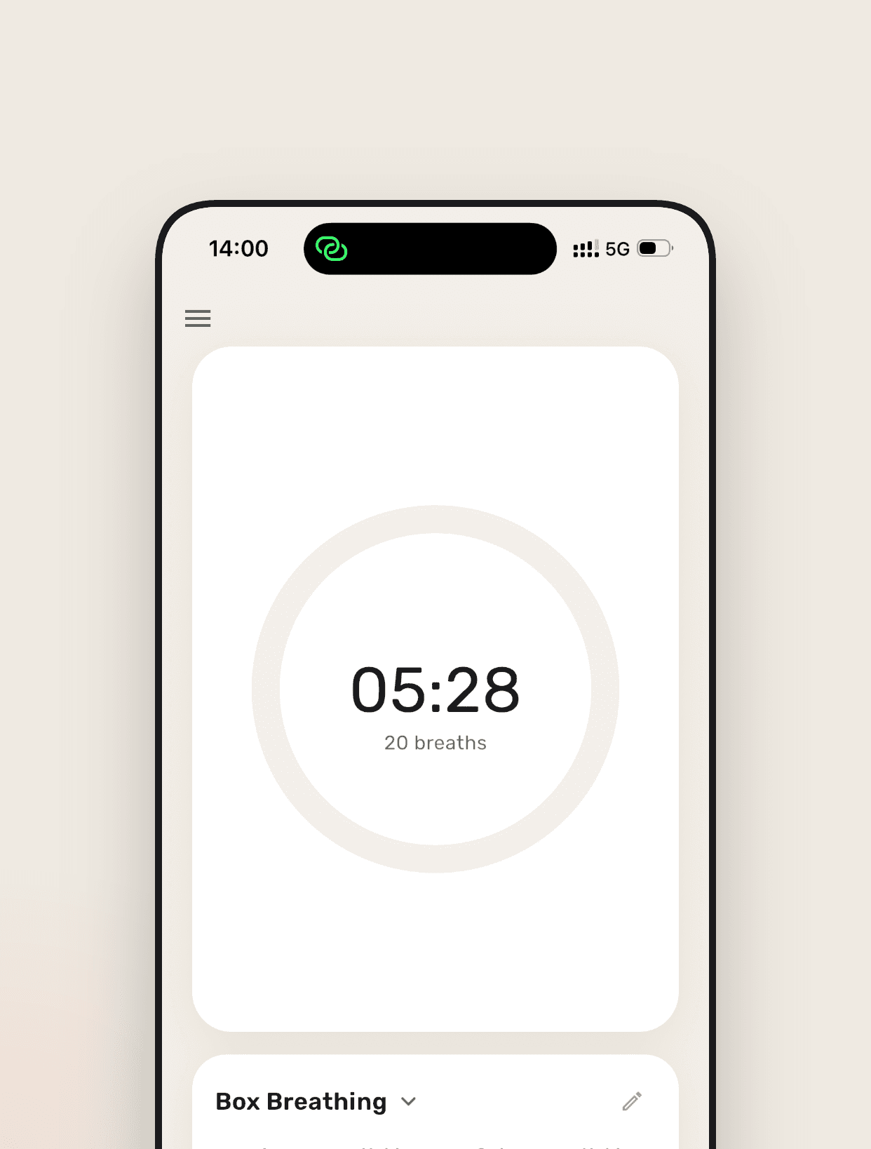 Breathey app screen — hero