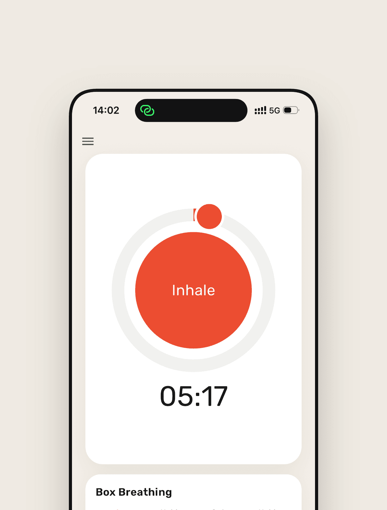 Breathey app screen — session