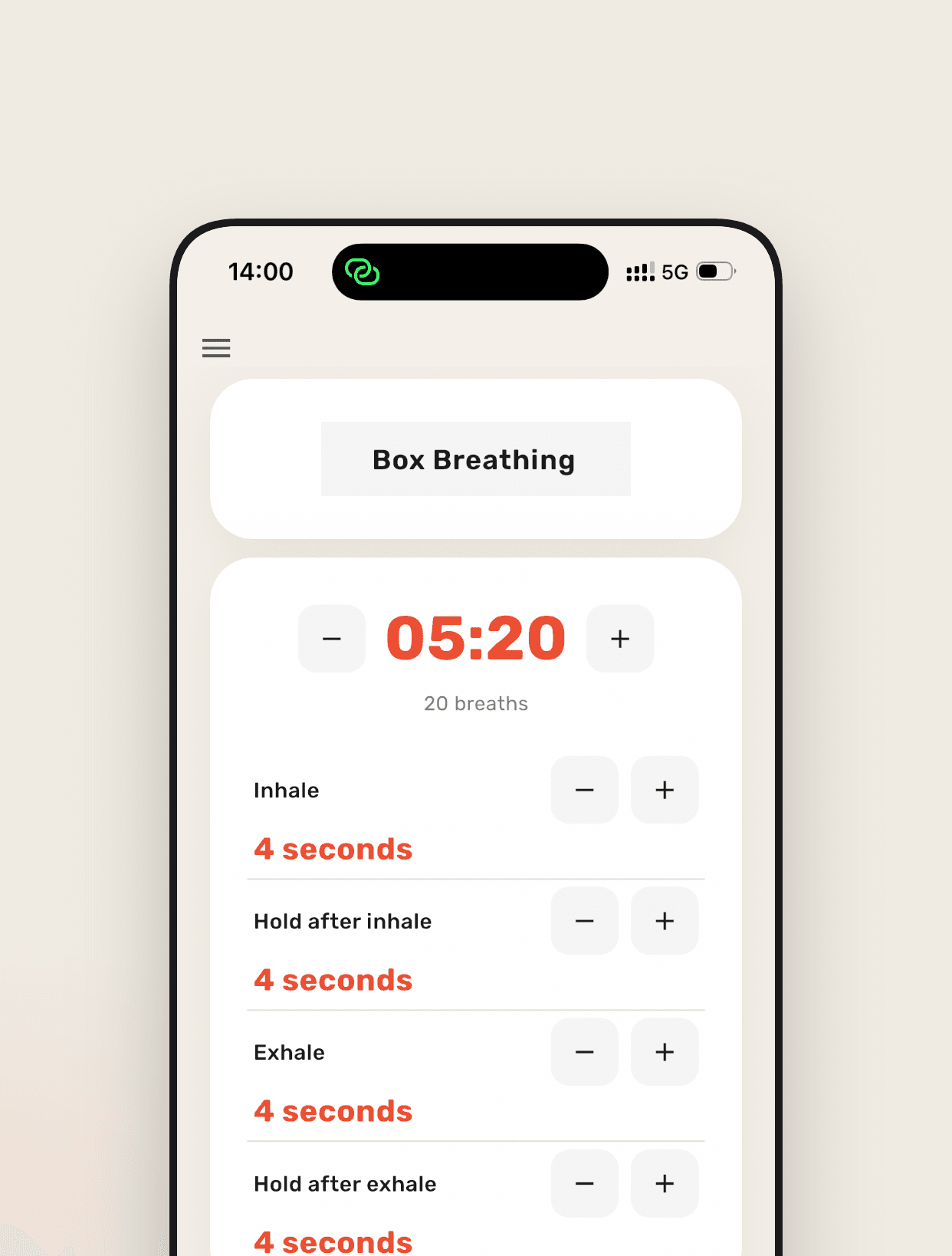 Breathey app screen — customize